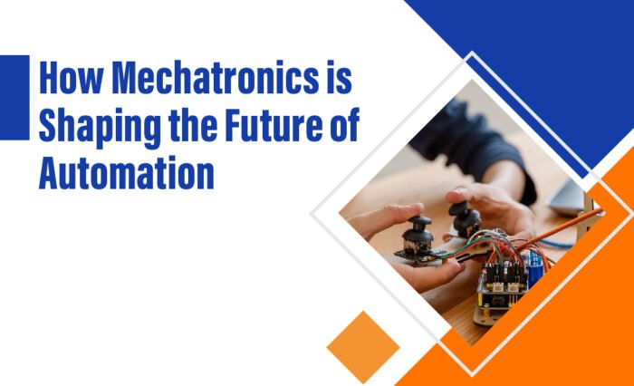 Illustration showing the integration of mechanical, electrical, and computer engineering in mechatronics.